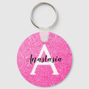 Chaveiro Glitter Rosa Quente Brilhante Brilha Nome do Monog