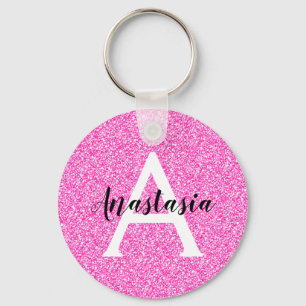 Chaveiro Glitter Rosa Quente Brilhante Brilha Nome do Monog