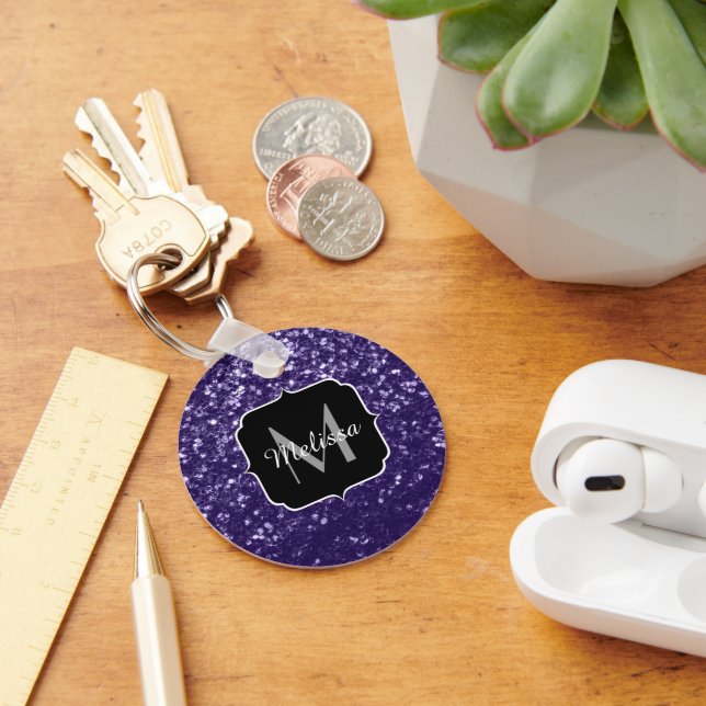 Chaveiro Glitter roxo ultra violeta escuro Monograma (Mesa)