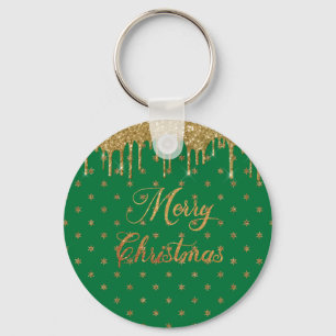 Chaveiro Glitter verde e dourado - natal alegre