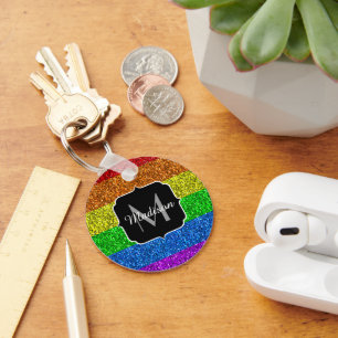 Chaveiro Glitter vibrante do arco-íris com bandeira LGBT M