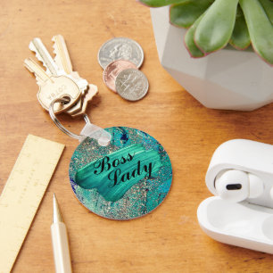 Chaveiro Glittery Aqua Paint Strokes Lady