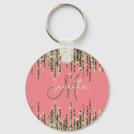 Chaveiro Glittery Glittery Pink & Monograma de Ouro