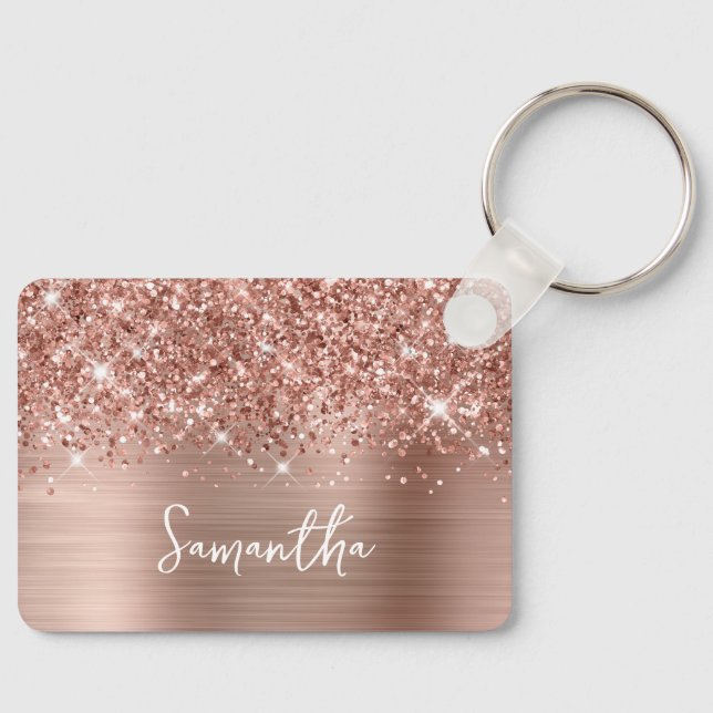 Chaveiro Glittery Rose Gold Glam Nome (Frente)