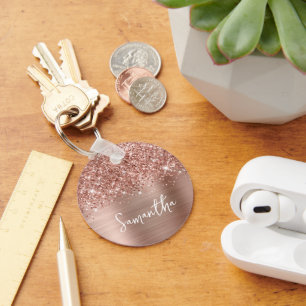 Chaveiro Glittery Rose Gold Glam Nome Foto