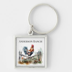 Chaveiro Glória da Manhã: Galo de Aquarelas, personalizado
