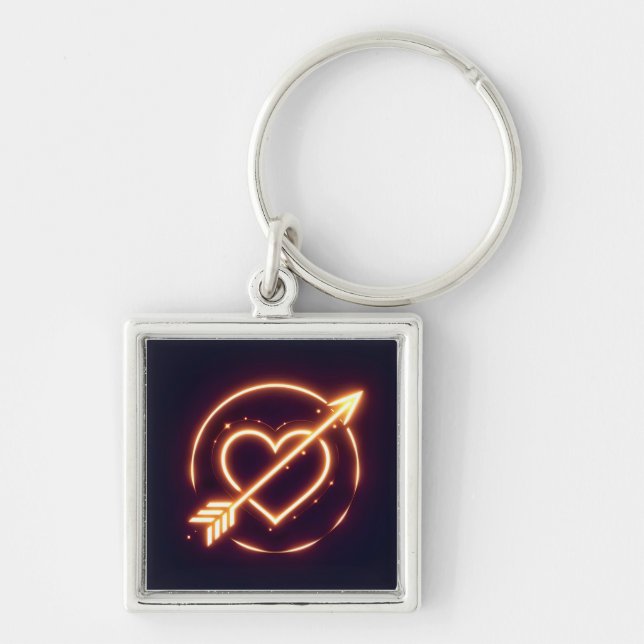 Chaveiro glowing image of a heart with cupid's arrow (Frente)