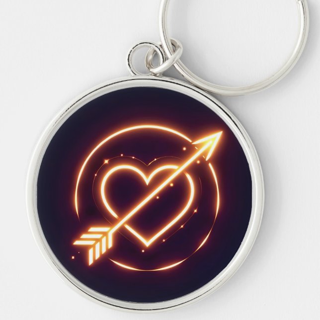 Chaveiro glowing image of a heart with cupid's arrow (Frente)