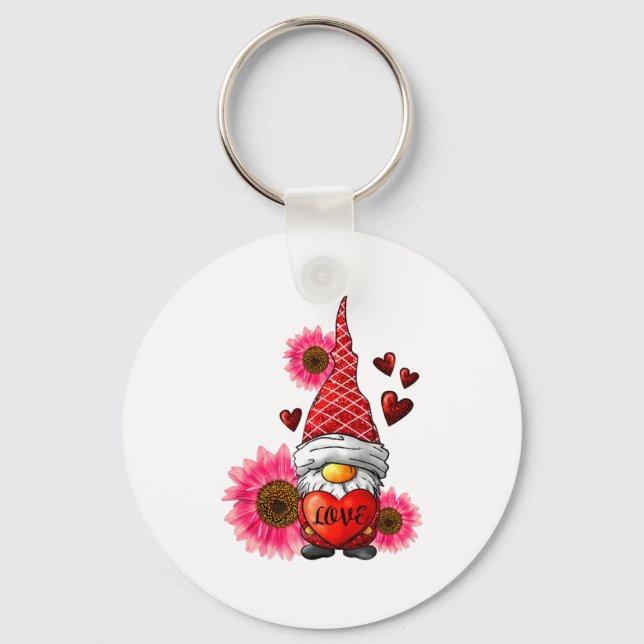 Chaveiro Gnome Valentines Day Cute Gnome Heart Leopard Sunf (Frente)