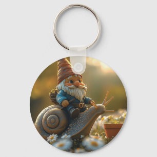 Chaveiro Gnomo Whimsical na Cena de Jardim Mágico de Caraco