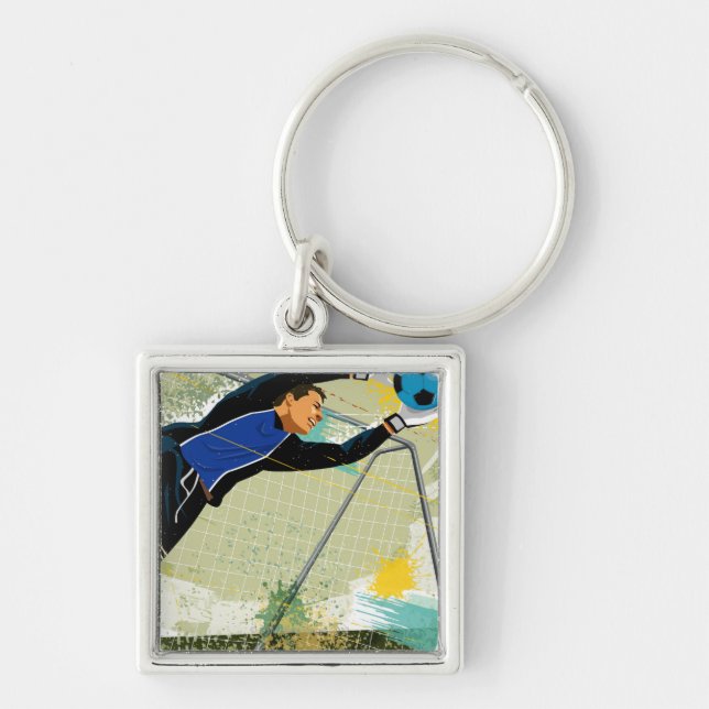 Chaveiro Goalie do futebol que obstrui a bola (Frente)