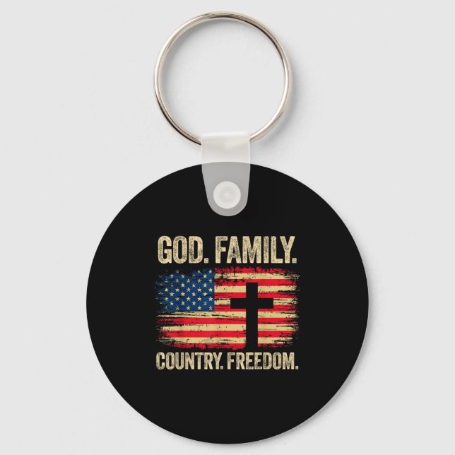 Chaveiro God Family Country Dom Usa Flag Cross  (Frente)