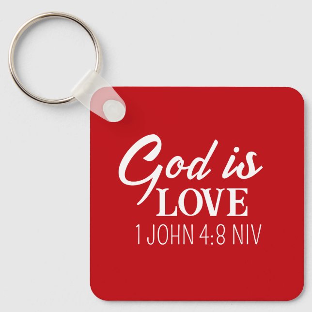 Chaveiro God is Love Bible Verse Christian Faith Red (Frente)