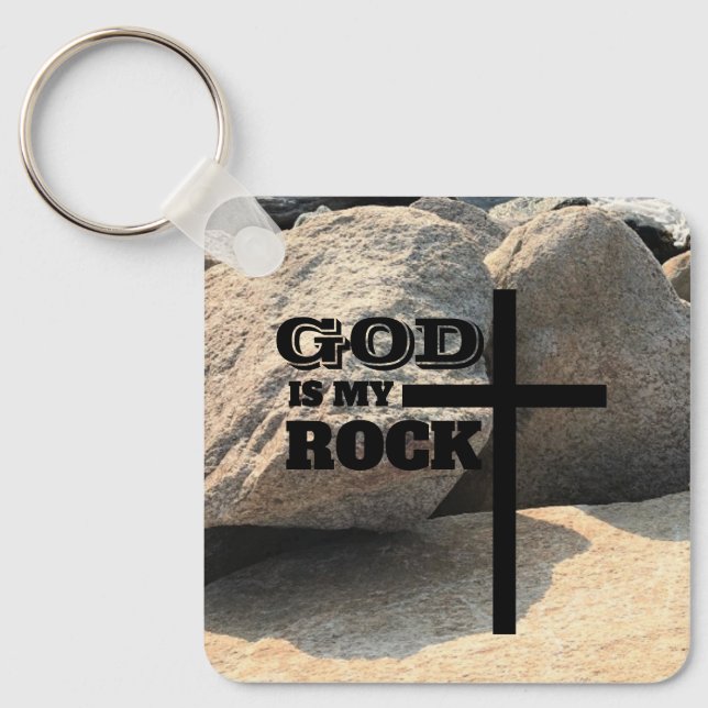 Chaveiro God is My Rock Bible Verse Black Cross Christian (Frente)