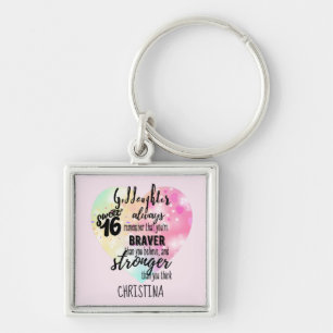 Chaveiro GodFilha Sweet16 Citação Gift Braver Stronger