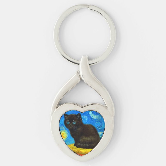 Chaveiro Gogh Style Starry Night Cat (Frente)