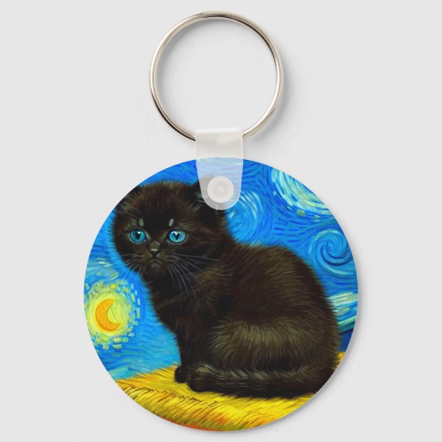 Chaveiro Gogh Style Starry Night Cat (Frente)