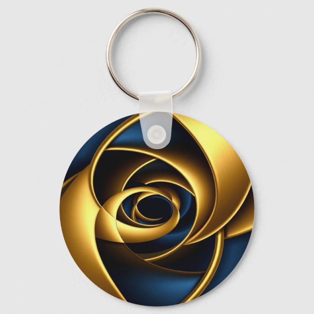 Chaveiro gold blue spiral abstract vortex pattern luxury ge (Frente)