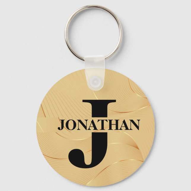 Chaveiro Gold Intersecting Initial Letter Name Typography (Frente)