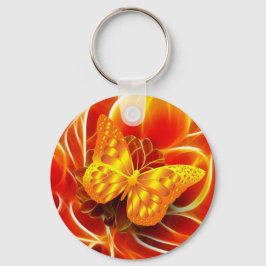 Chaveiro Golden Butterfly on Fiery Abstract Background