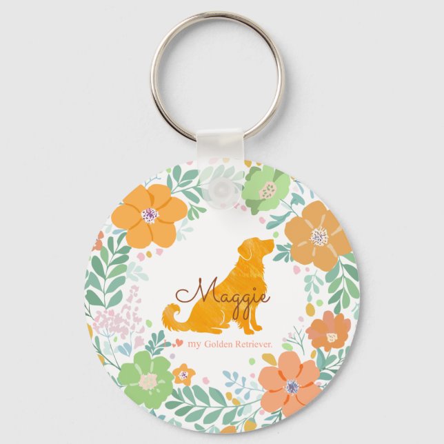 Chaveiro Golden Retriever com Foto Personalizada em Laranja (Frente)