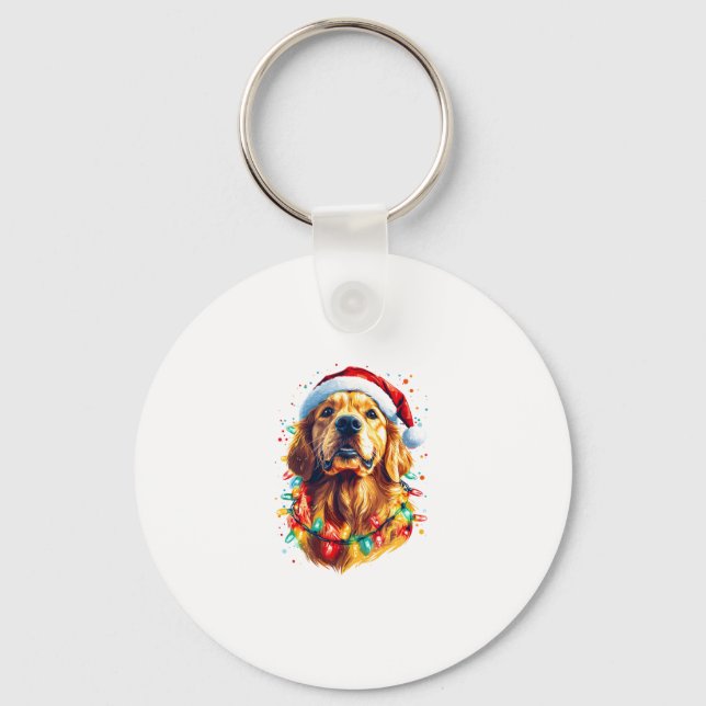 Chaveiro Golden Retriever Funny dog Christmas Santa Hat lig (Frente)