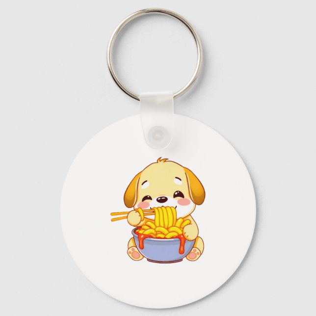 Chaveiro Golden Retriever puppy happily slurping Rabokki! (Frente)