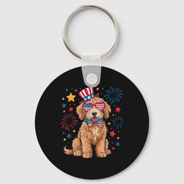 Chaveiro Goldendoodle Patriótico 4 De Julho Doodle Dourado  (Frente)