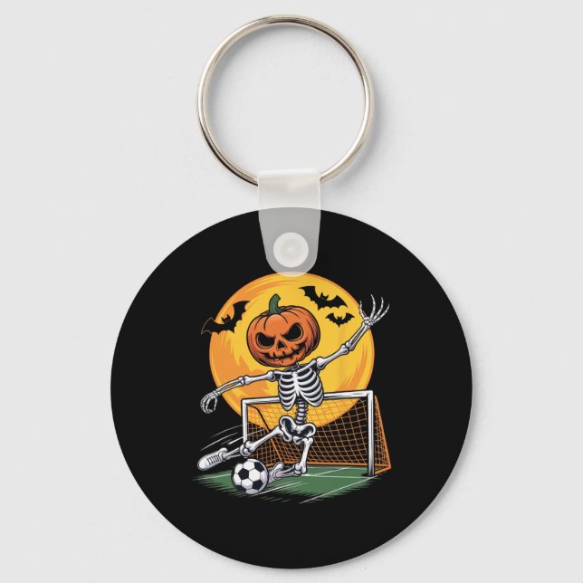 Chaveiro Goleiro de Esqueleto de Abóbora Futebol Halloween  (Frente)