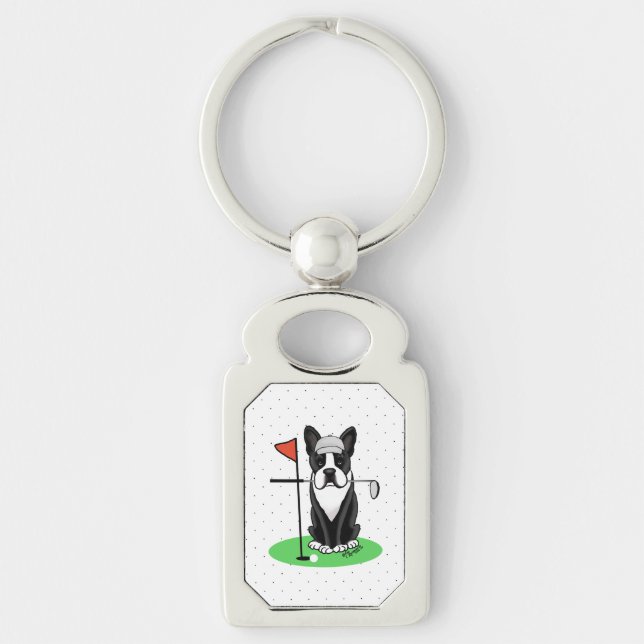 Chaveiro Golf Boston Terrier Dog (preto) Cute (Frente)