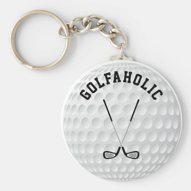 Chaveiro Golfe atravessou tacos de texto personalizado bola (Frente)