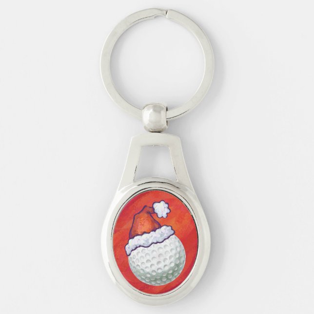 Chaveiro Golfe Ball em Santa Hat em Vermelho (Frente)