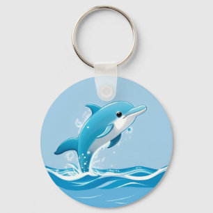 Chaveiro Golfim Azul Fofo Brincando Feliz na Água