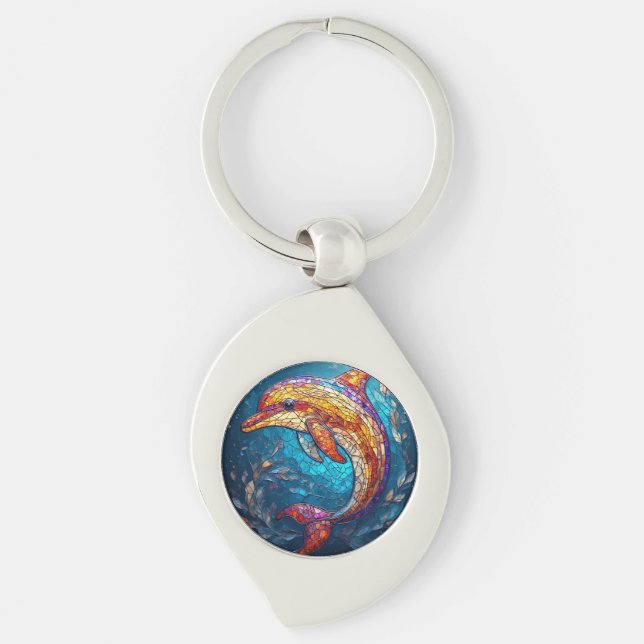 Chaveiro Golfinho em Estilo Artístico de Vitral Intrincado (Frente)