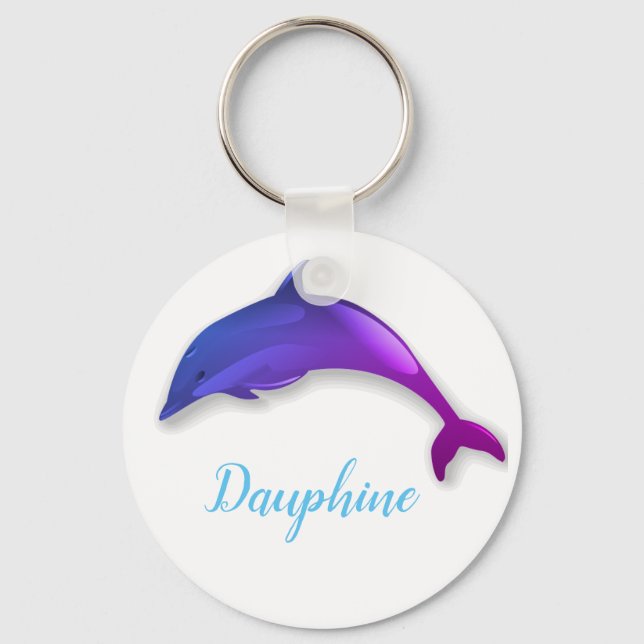 Chaveiro Golfinho roxo, branco - adicione nome (Frente)