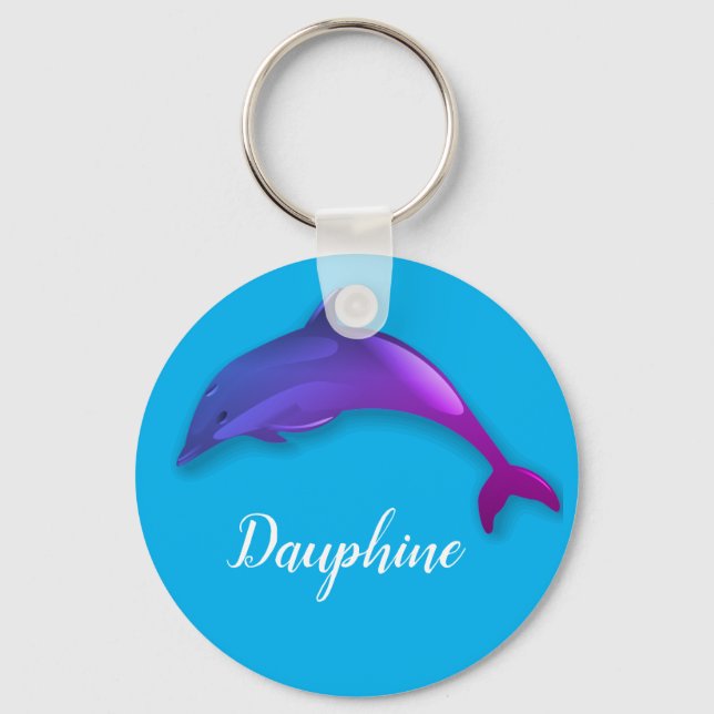 Chaveiro Golfinho roxo e bonito em azul-céu - adicione nome (Frente)