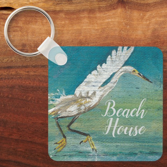 Chaveiro Gorgeous Egret Coastal Bird Art (Gorgeous Egret Shorebird On Water Art Keychain from Jenn's Emporium. )