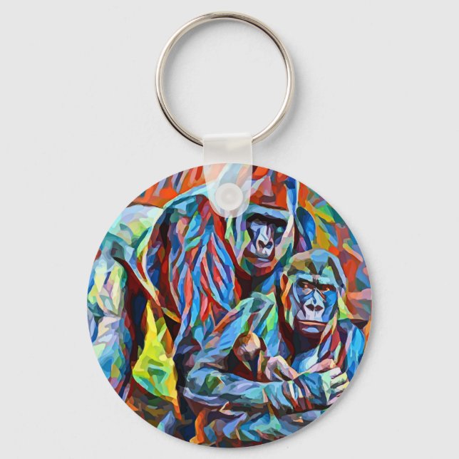 Chaveiro Gorilla Ape Family Abstrato animais de arte selvag (Frente)