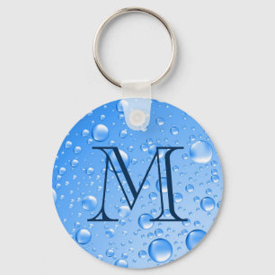 Chaveiro Gotas metálicas Monogrammed da chuva dos azul-cé