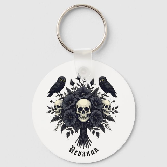 Chaveiro Goth Bouquet with Three Skulls and Two Owls (Frente)