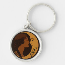 Chaveiro Gothic Art Deco Girl and Crescent Moon editable