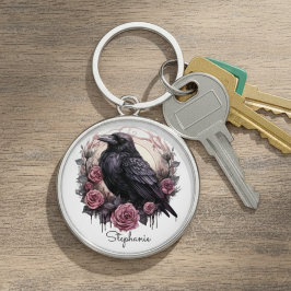 Chaveiro Gothic Raven Rose Keychain - Dark Academia Charm