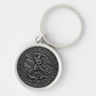 Chaveiro Gótico Cristão Arcanjo São Miguel Metal Cinzento