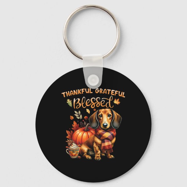 Chaveiro Graças Grata, abençoada Cachorro Dachshund Queda V (Frente)