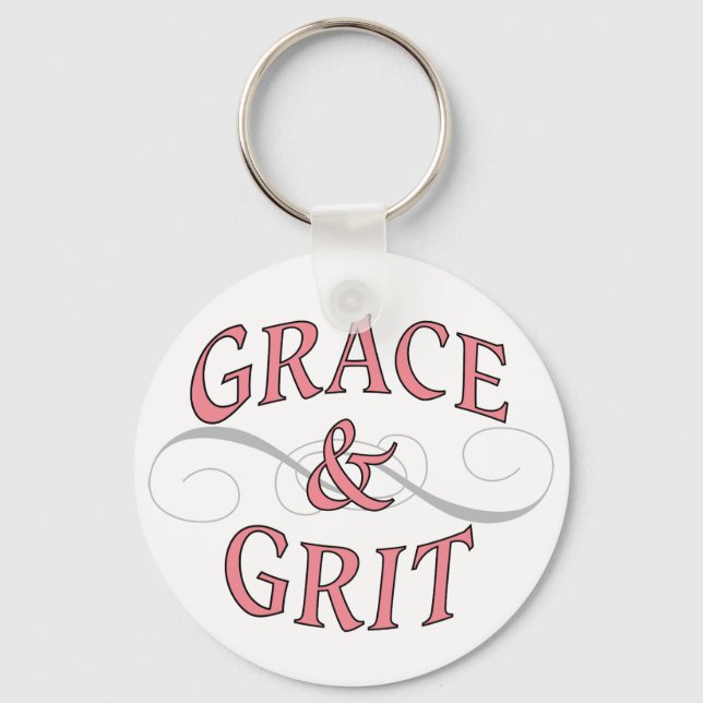 Chaveiro Grace & Grit em rosa e Cinza (Frente)
