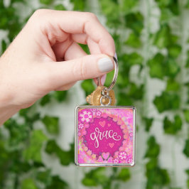 Chaveiro Grace Inspirational Heart Floral Bonito Rosa