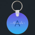 Chaveiro Gradient Blue elegant Monograma e nome<br><div class="desc">Uma Cadeia de Chave elegante com cor azul gradiente com Monograma e nome. Basta alterar o Nome clicando em "Personalizar este Modelo".</div>