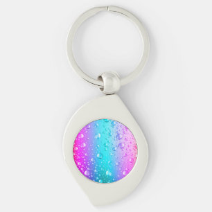 Chaveiro Gradiente de Rosa Quente e Azul Água com Gotículas