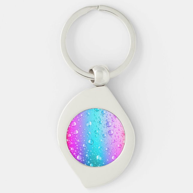 Chaveiro Gradiente de Rosa Quente e Azul Água com Gotículas (Frente)