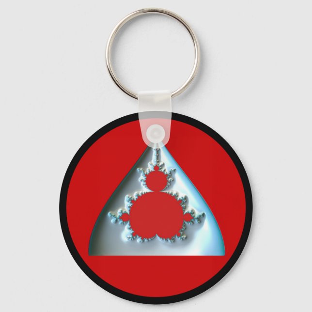 Chaveiro Gradiente Mandelbrot Prata Em Círculo Vermelho (Frente)